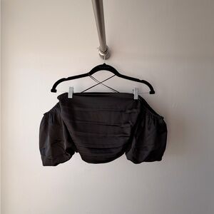 Off-Shoulder Black Puff Sleeve Crop Top